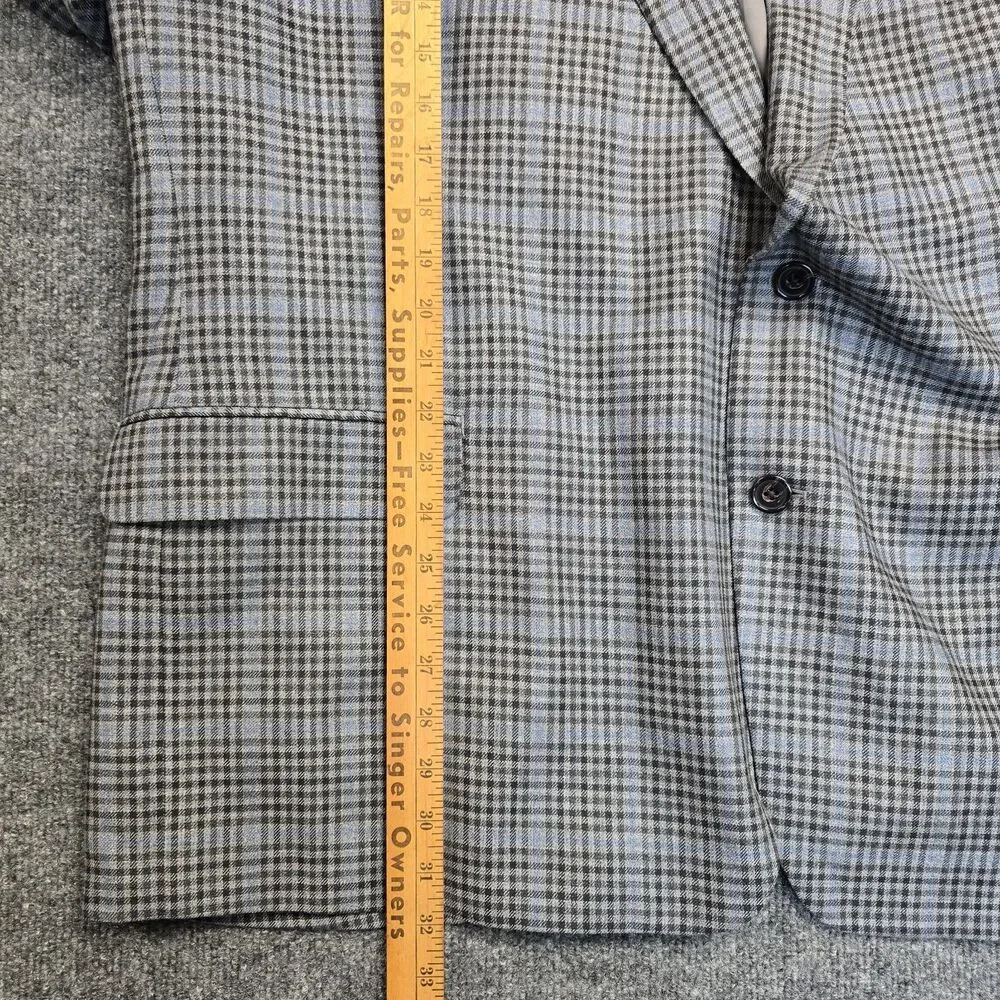 Ralph Ralph Lauren Blue Gray Check Tweed Blazer Men's 54R Regular Fit Two-Button